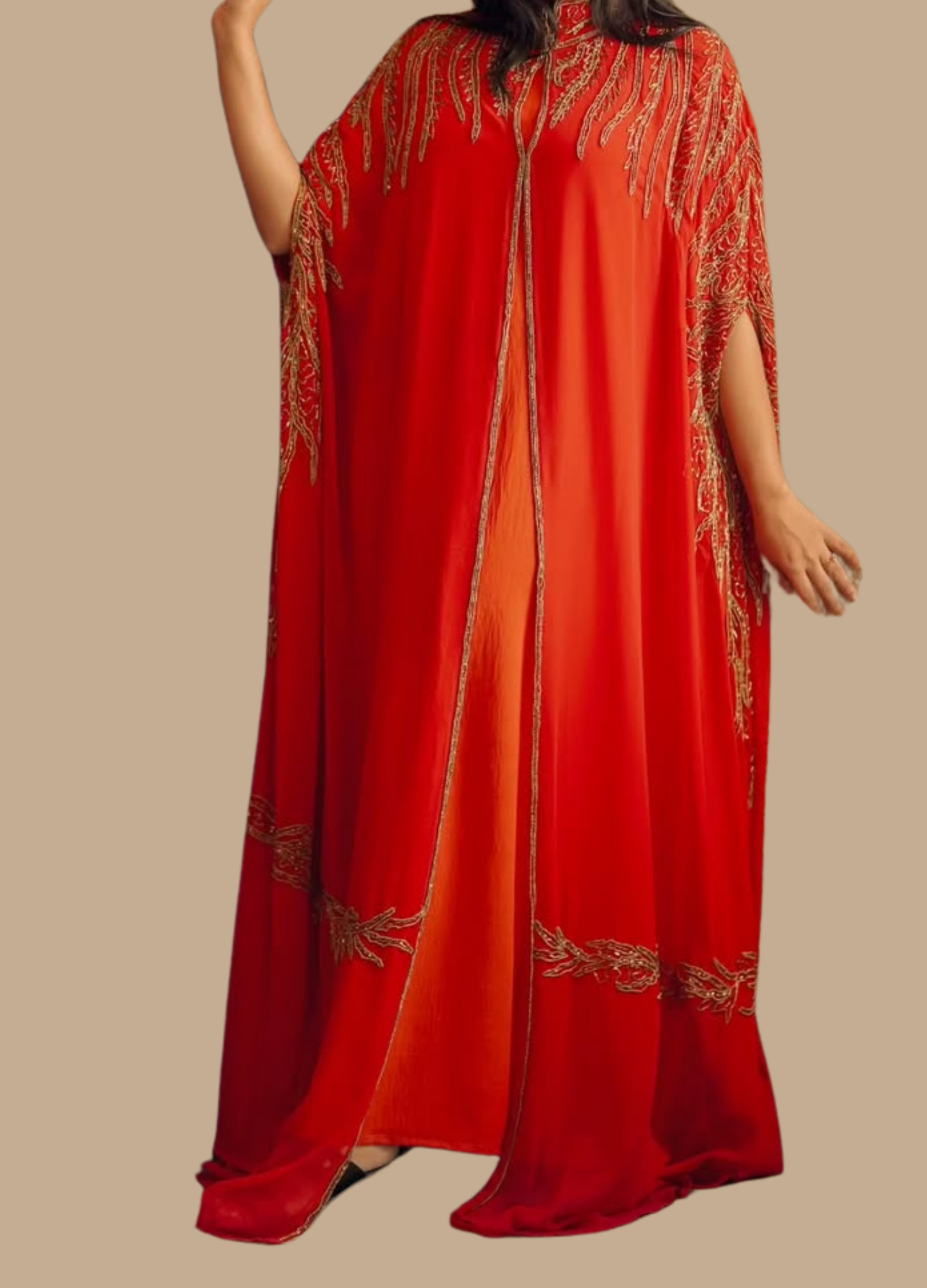 Crimson Glow Fancy Abaya