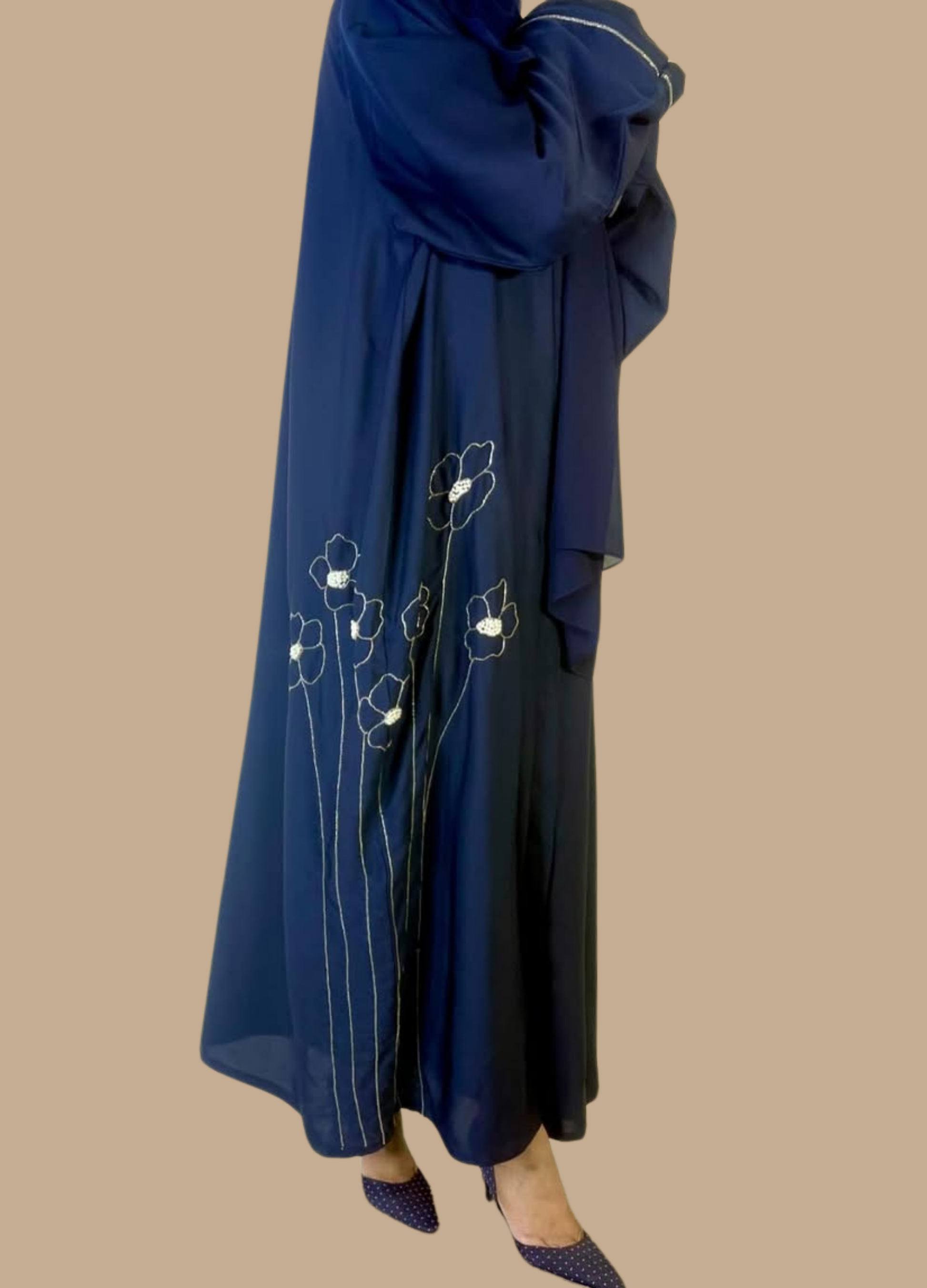 Silver Blossom Blue Abaya