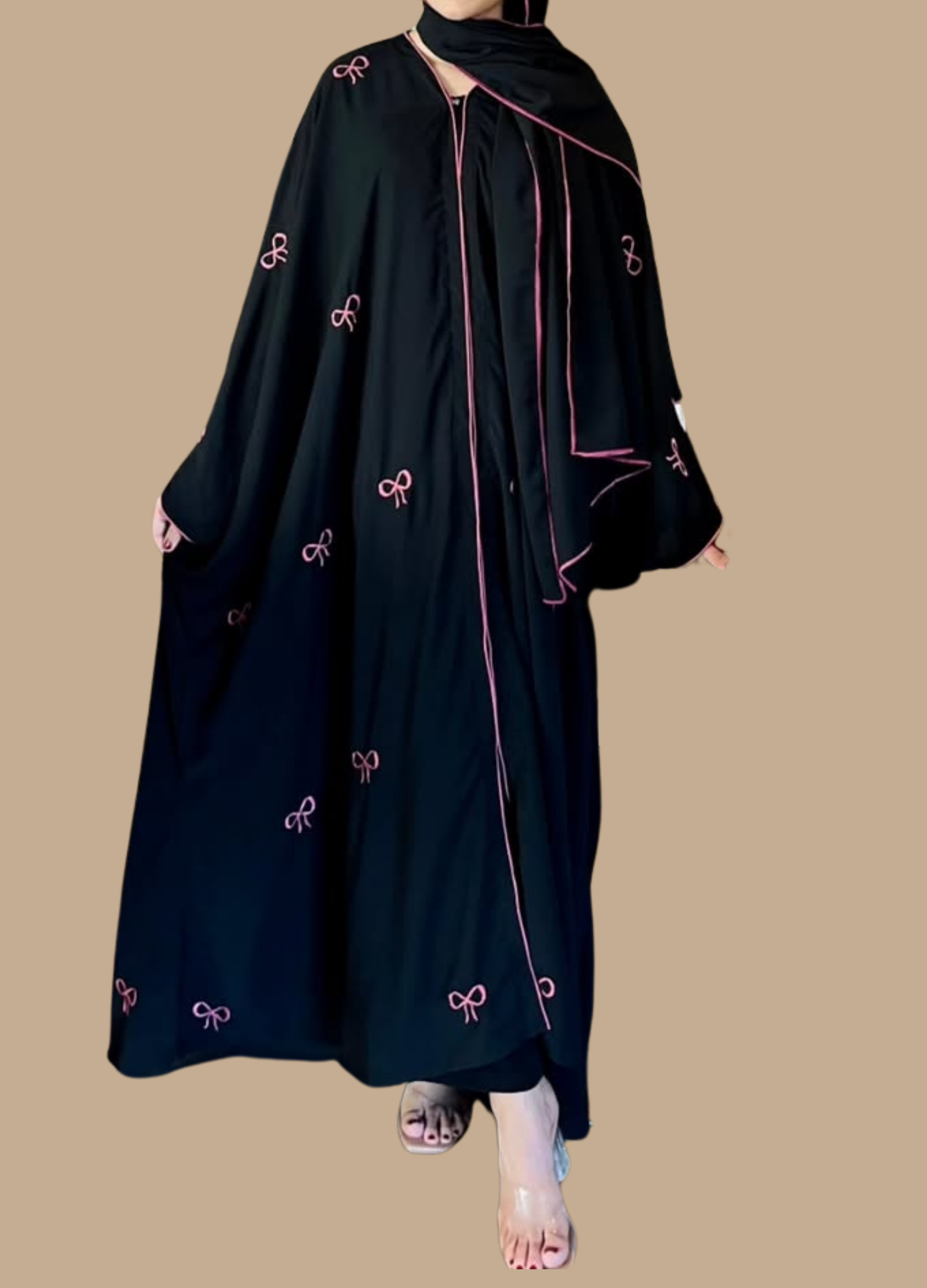 Black Abaya with Pink Embroidery