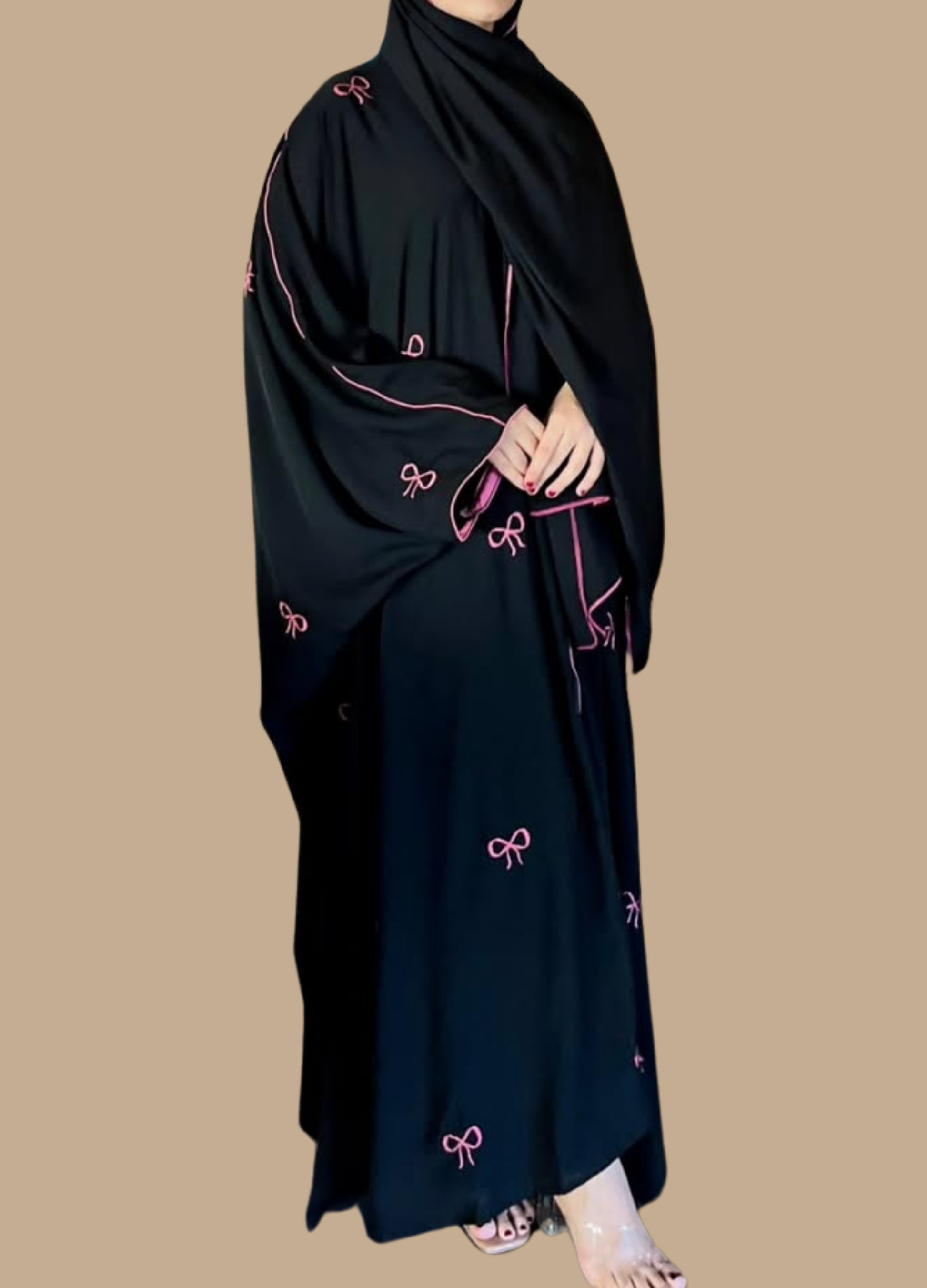 Black Abaya with Pink Embroidery