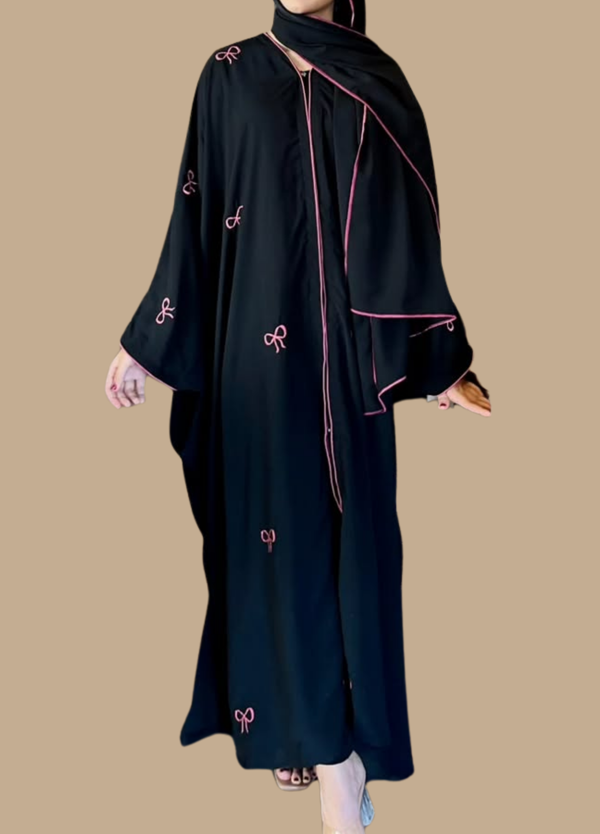 Black Abaya with Pink Embroidery