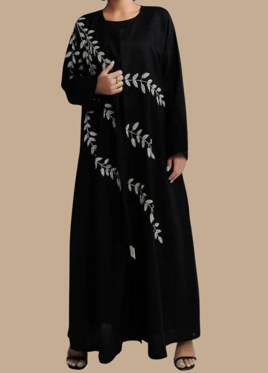 Floral Elegance Black Abaya